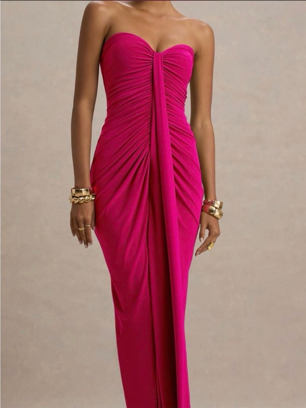 Strapless Ruched Fuchsia Evening Dress